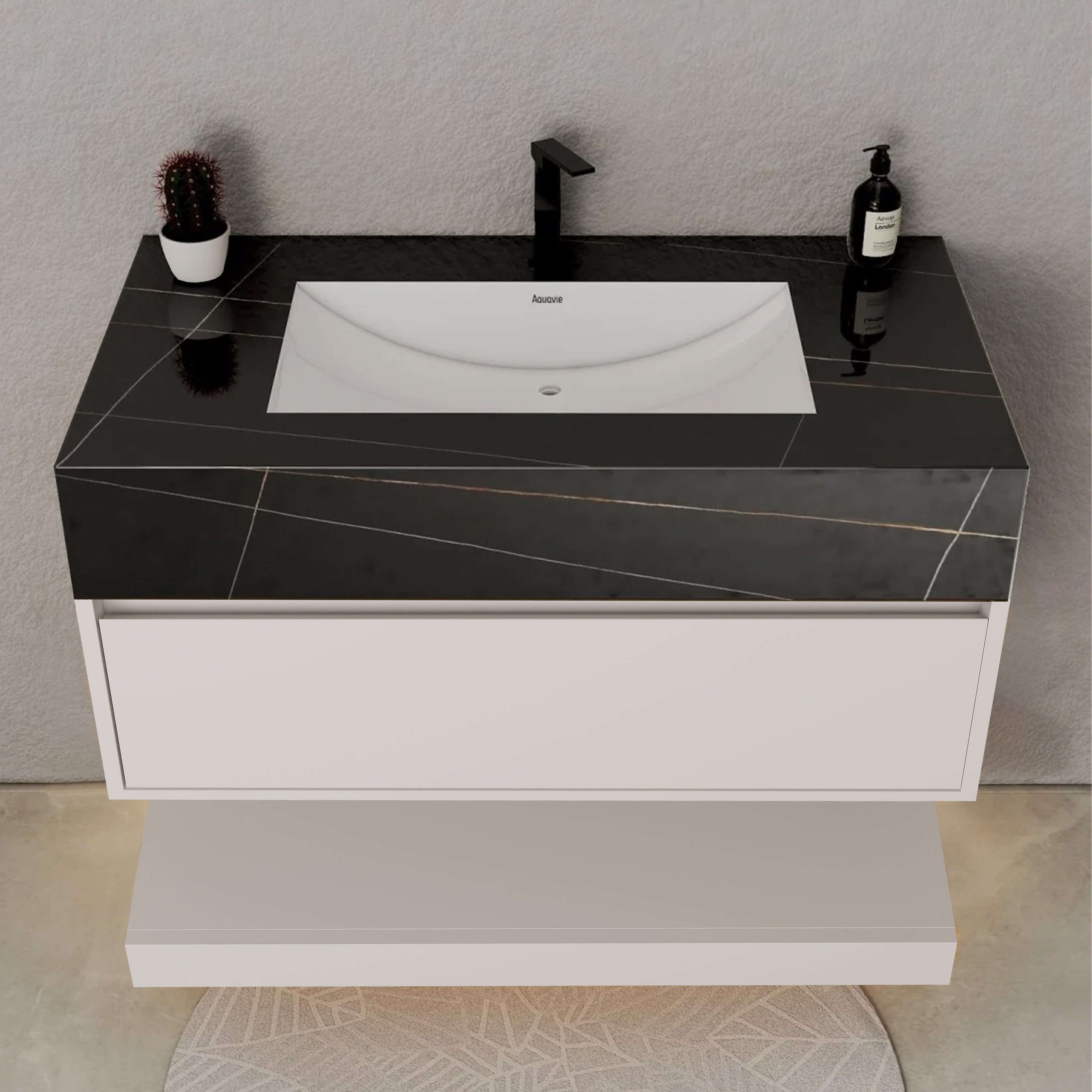 32" White Sintered Stone Top with Hotel-Style Floating Bathroom Vanity
