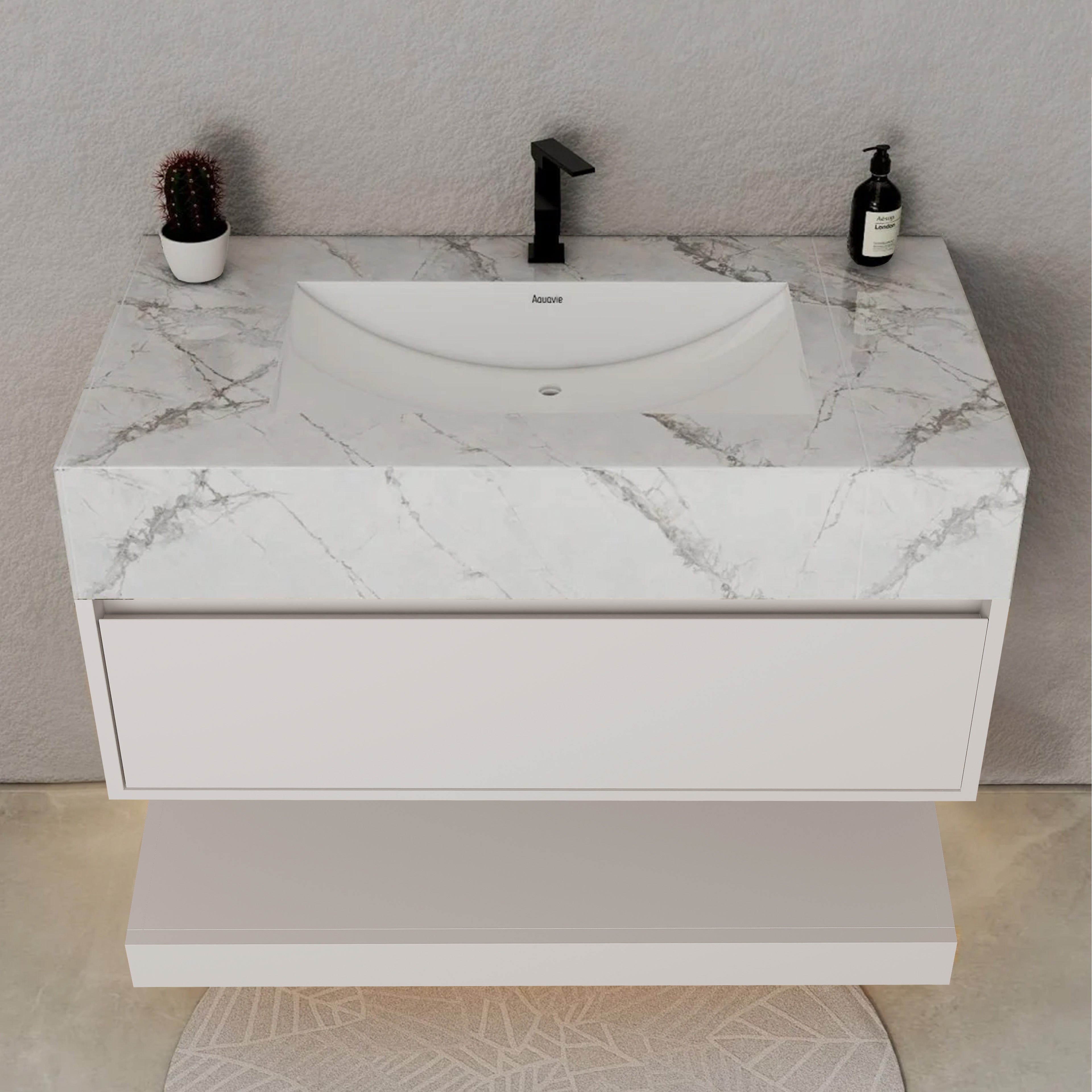 32" White Sintered Stone Top with Hotel-Style Floating Bathroom Vanity