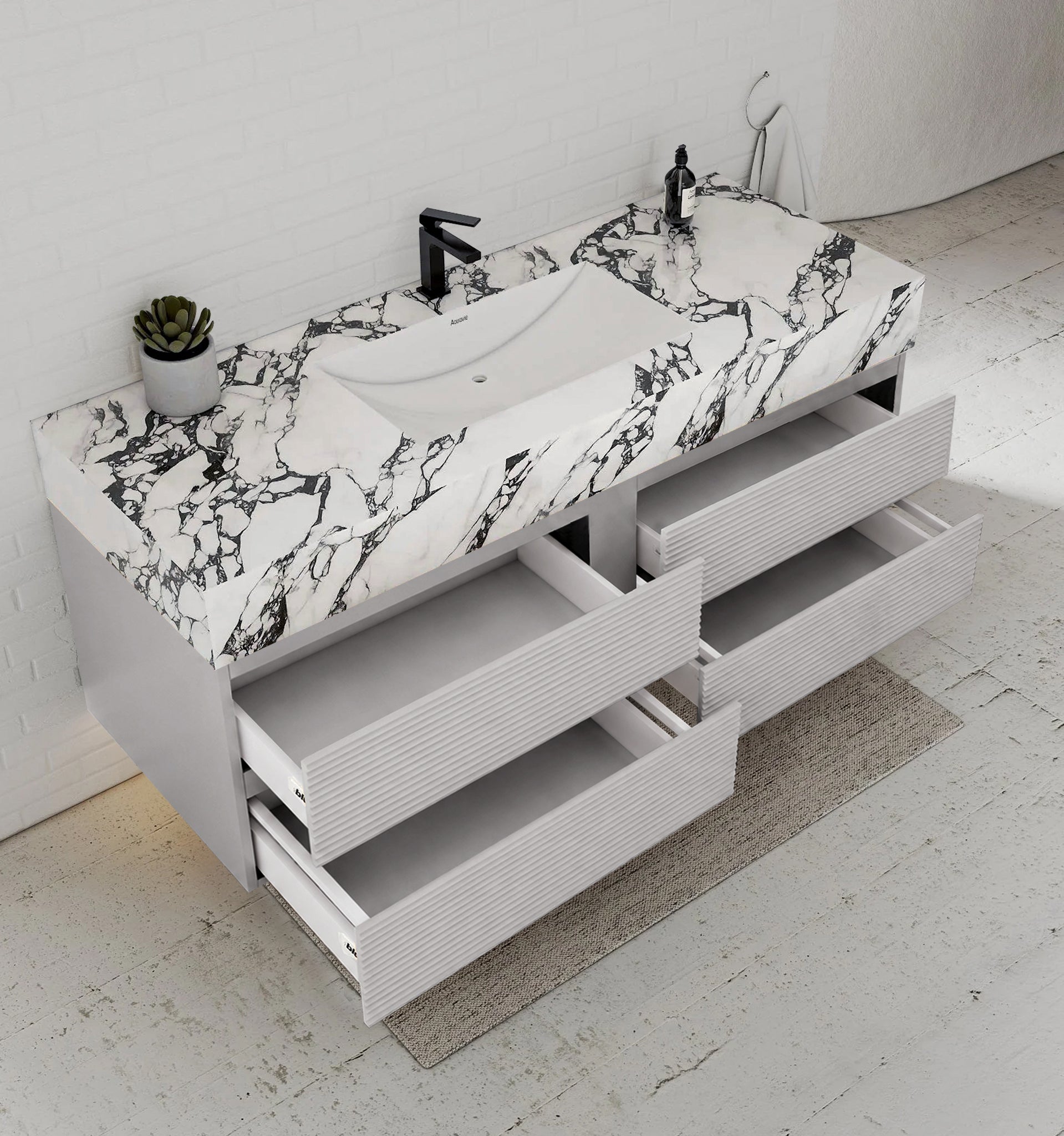 60” Light Grey Modern Floating Bathroom Vanity 4 Drawers– Single Basin