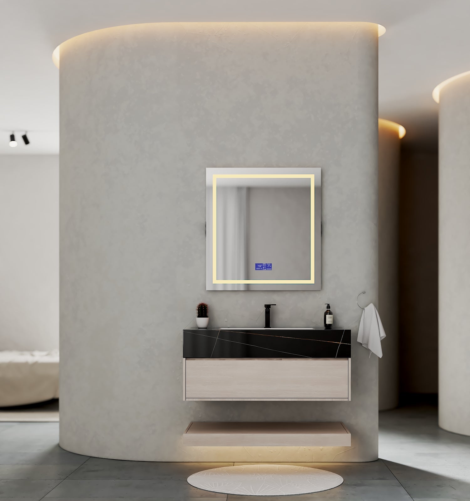 32", 36", 40" White Grey Oak Hotel-Style Floating Bathroom Vanity With Sintered Stone Top with