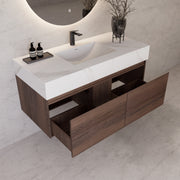 48", 60" Walnut Sintered Stone Top with Double Drawer Floating Bathroom Vanity