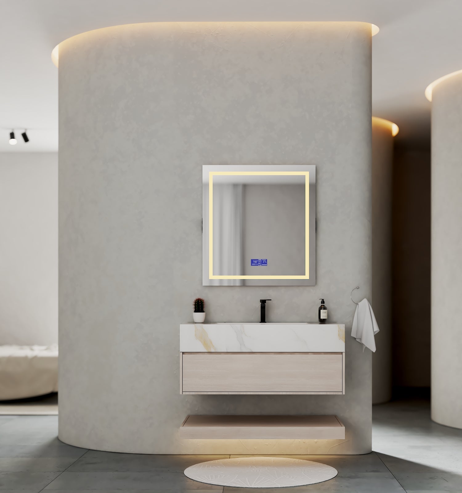 32", 36", 40" White Grey Oak Hotel-Style Floating Bathroom Vanity With Sintered Stone Top with