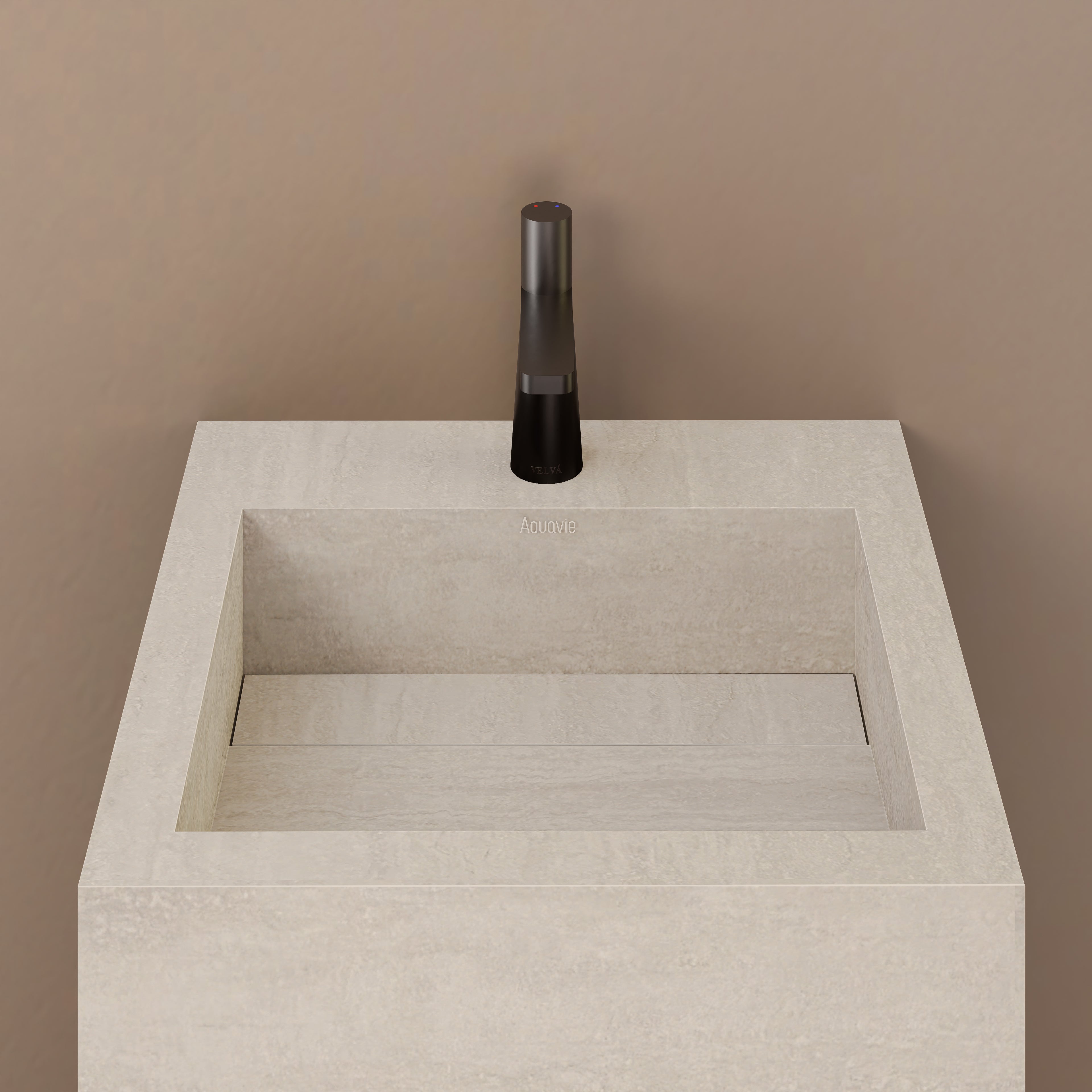 Monolithic Freestanding Pedestal Sink | Ivory Sand Sintered Stone Ramp Basin with Hidden Drain