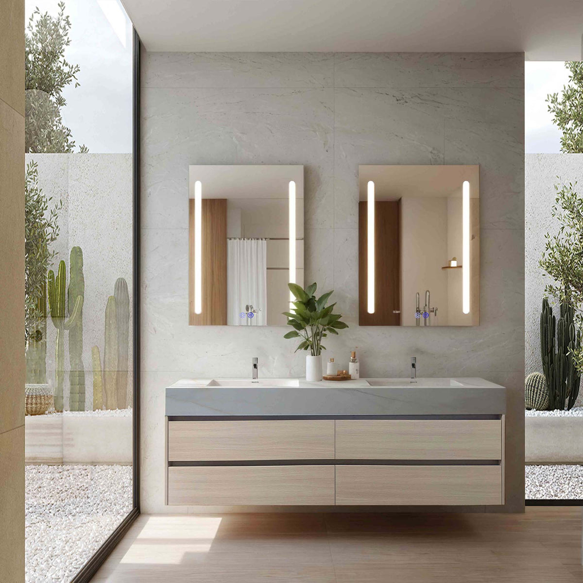 71"，60" Walnut Double Sink Sintered Stone Top with Elegant Floating Bathroom Vanity