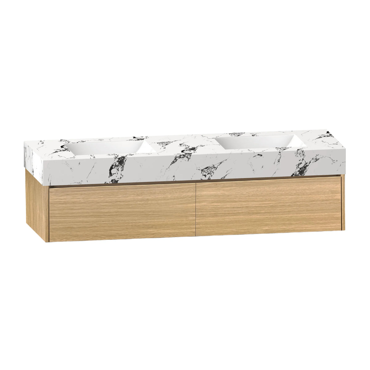 60"/ 71" Nature Oak Double Sink Stone Top with Single Floating Bathroom Vanity