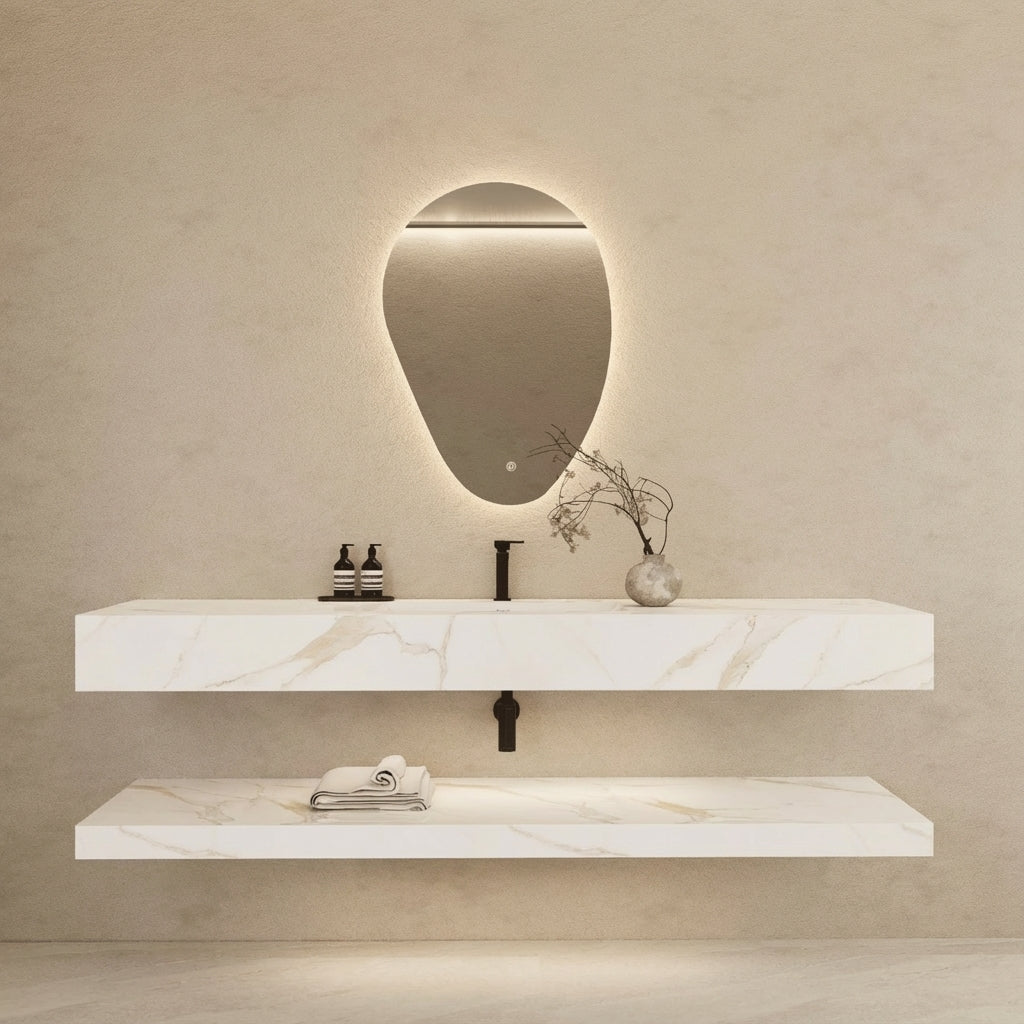 40", 48", 60" Hotel Style Calacatta Gold Seamless Stone Vanity - Vanity60”