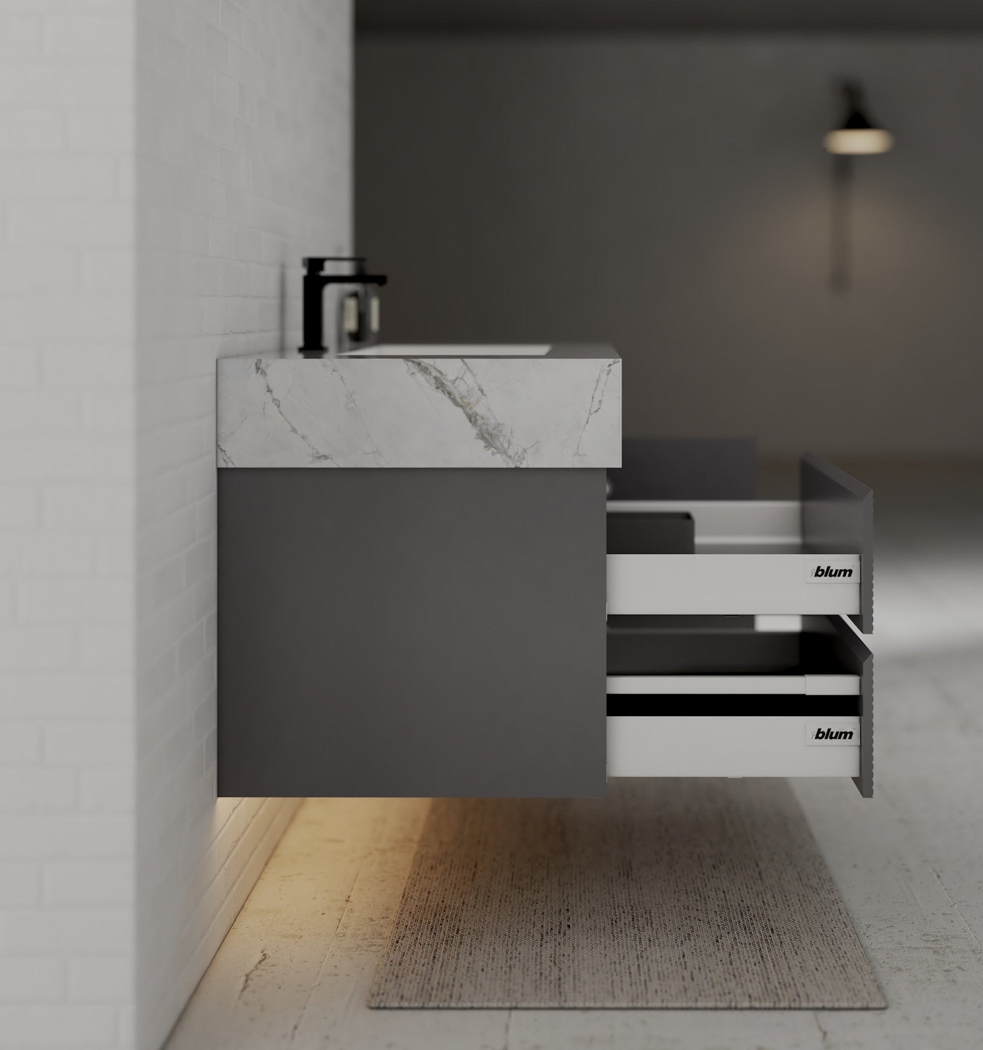 40"/ 48" Dark Grey Fluted Floating Vanity with Seamless Stone Sink - VanityIce Grey NeoNova Decor