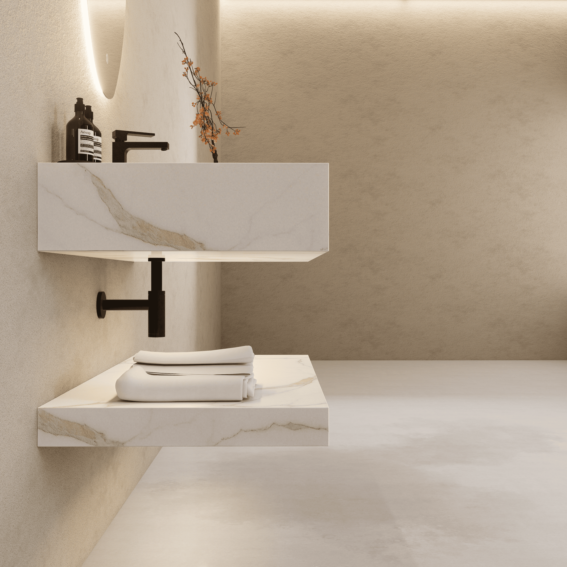 40", 48" Hotel Style Calacatta Gold Seamless Stone Vanity - Vanity40" NeoNova Decor