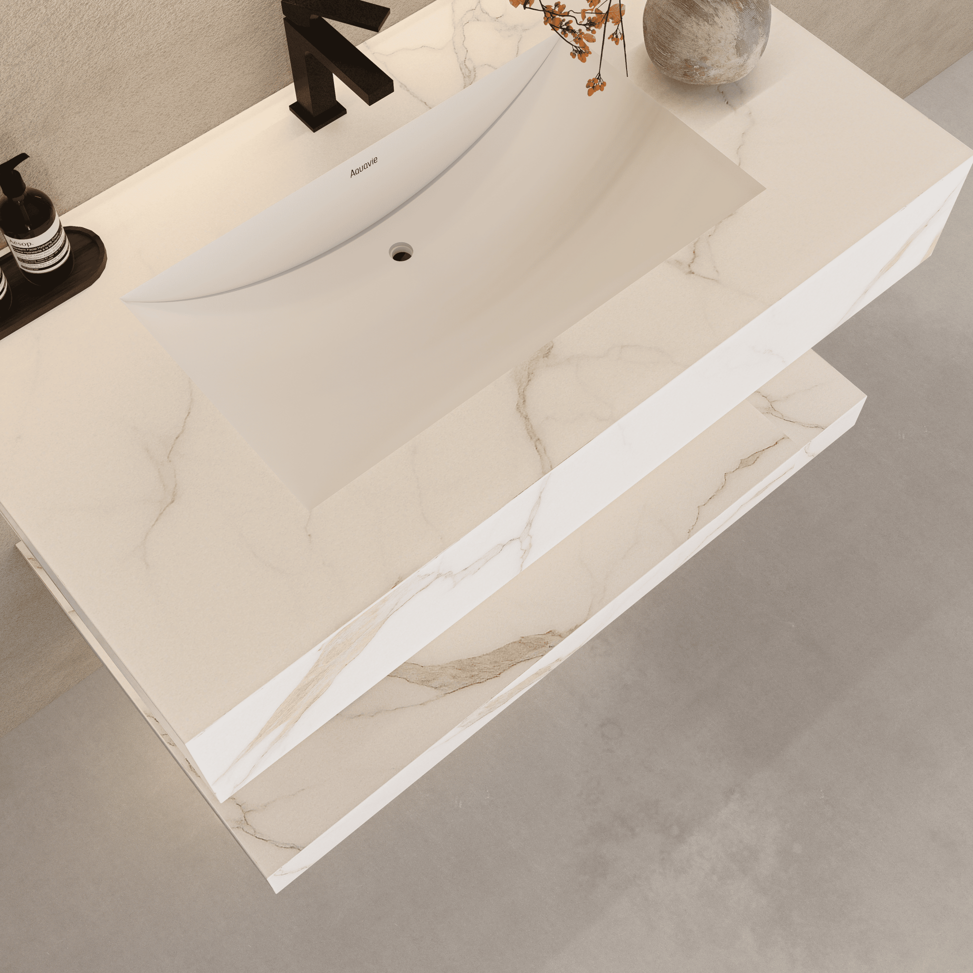 40", 48" Hotel Style Calacatta Gold Seamless Stone Vanity - Vanity40" NeoNova Decor