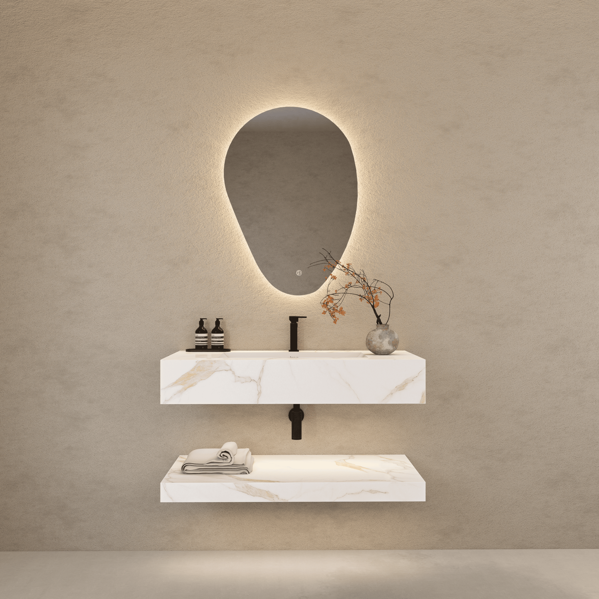 40", 48" Hotel Style Calacatta Gold Seamless Stone Vanity - Vanity40" NeoNova Decor