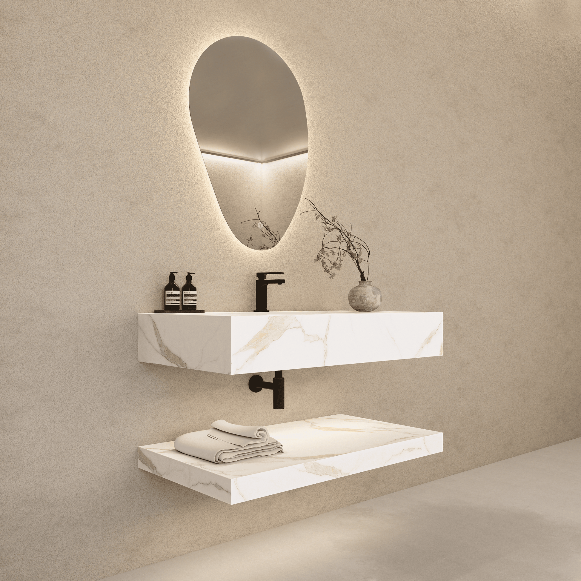 40", 48" Hotel Style Calacatta Gold Seamless Stone Vanity - Vanity40" NeoNova Decor