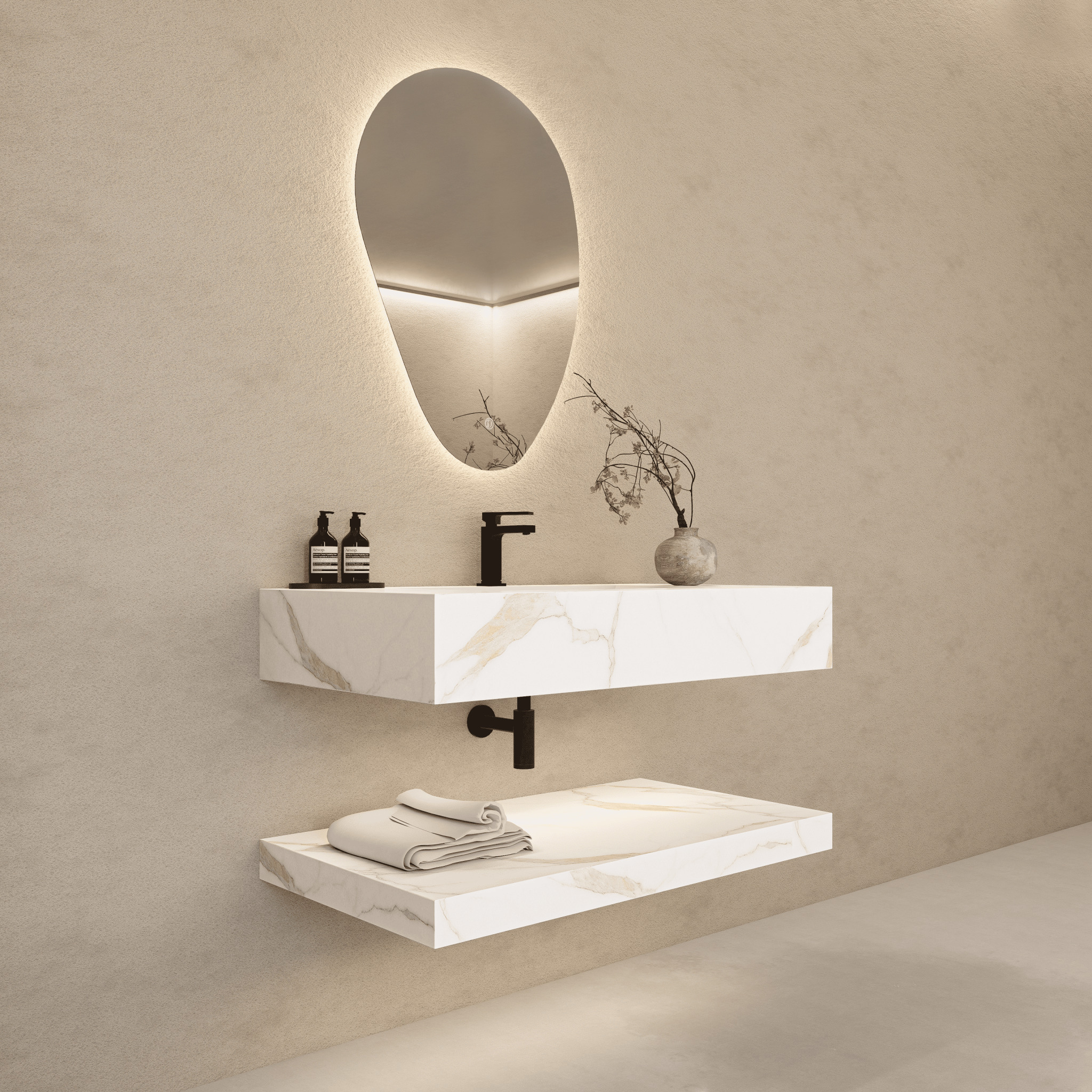 40", 48" Hotel Style Calacatta Gold Seamless Stone Vanity - Vanity40" NeoNova Decor