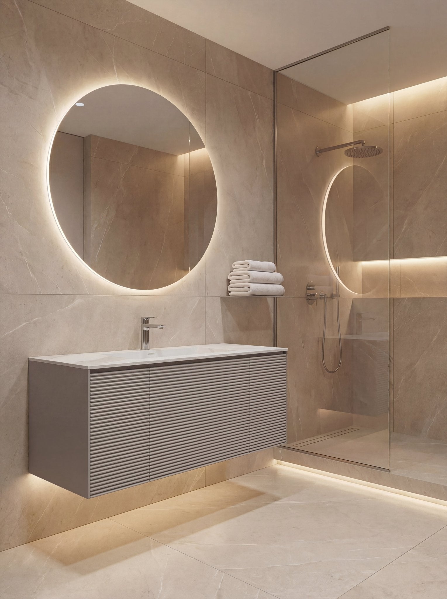 40"/ 48" Stone Top with Light Gray Engineered Wood Floating Bathroom Vanity - Vanity48"