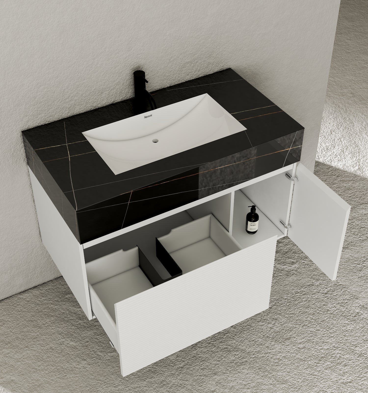 40" Seamless Stone Top with White Fluted Engineered Wood Floating Bathroom Vanity - Vanity40"