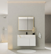 40" Seamless Stone Top with White Fluted Engineered Wood Floating Bathroom Vanity - Vanity40"