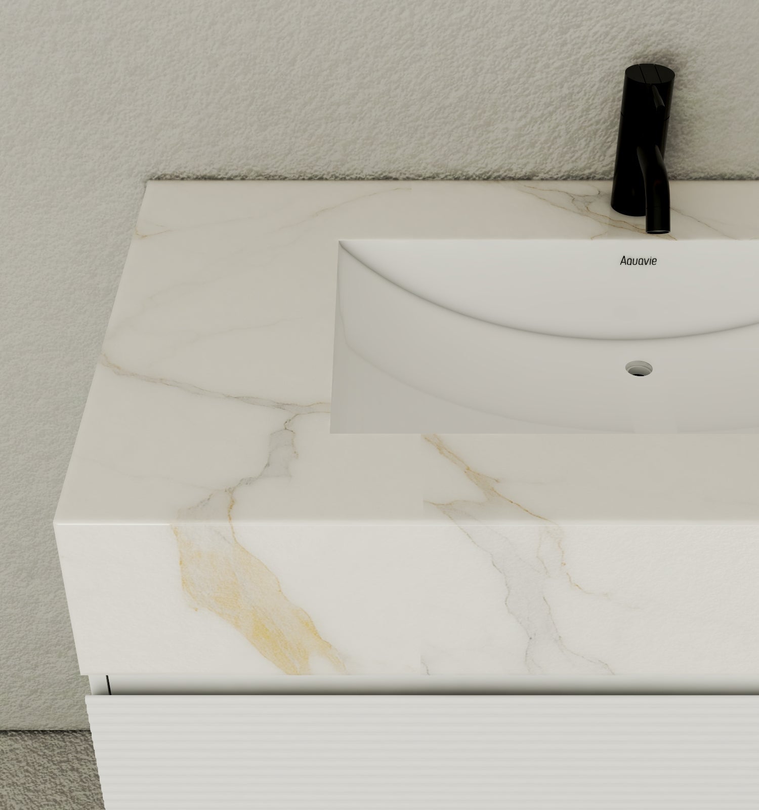 40" Seamless Stone Top with White Fluted Engineered Wood Floating Bathroom Vanity - Vanity40"