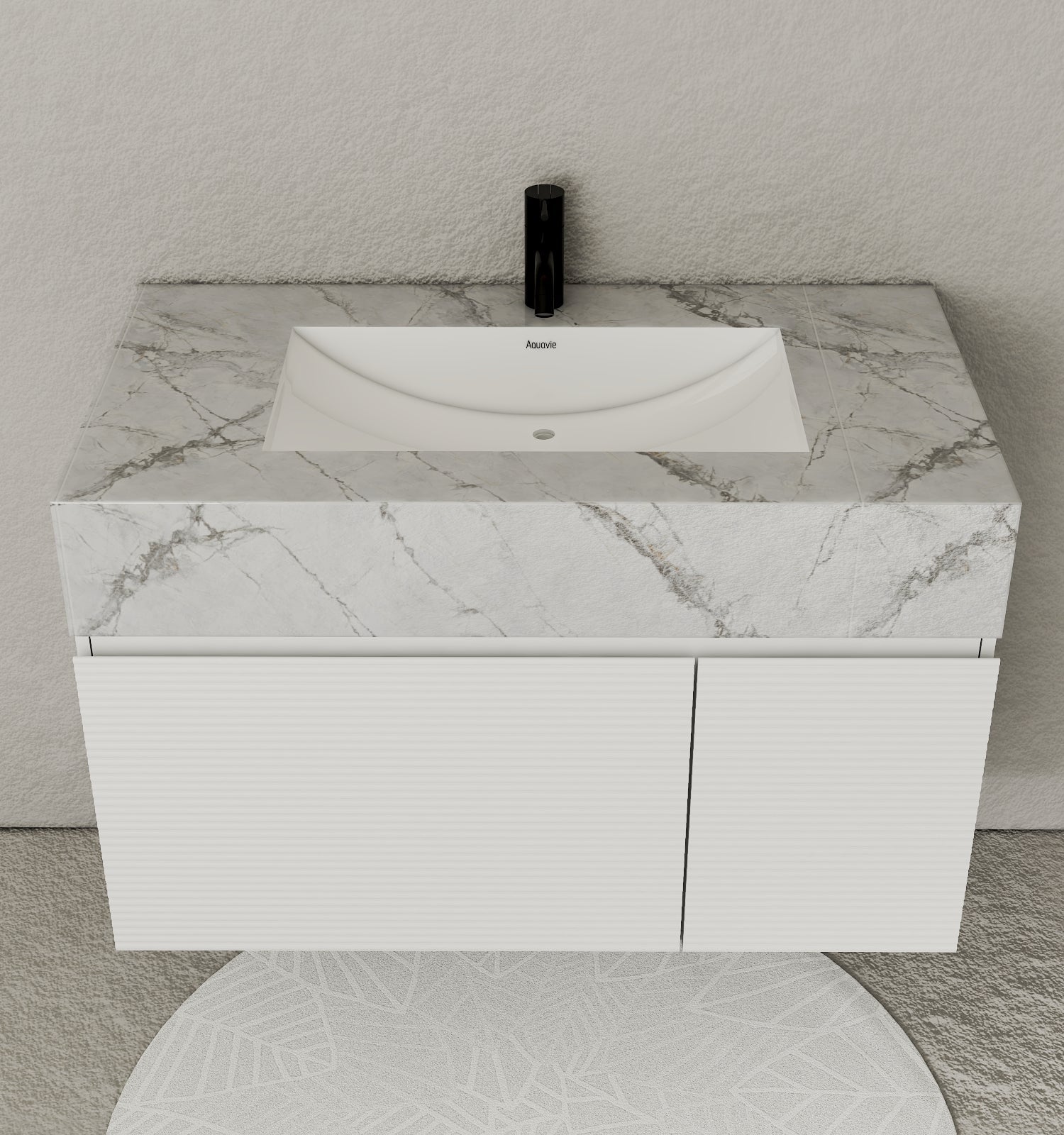 40" Seamless Stone Top with White Fluted Engineered Wood Floating Bathroom Vanity - Vanity40"