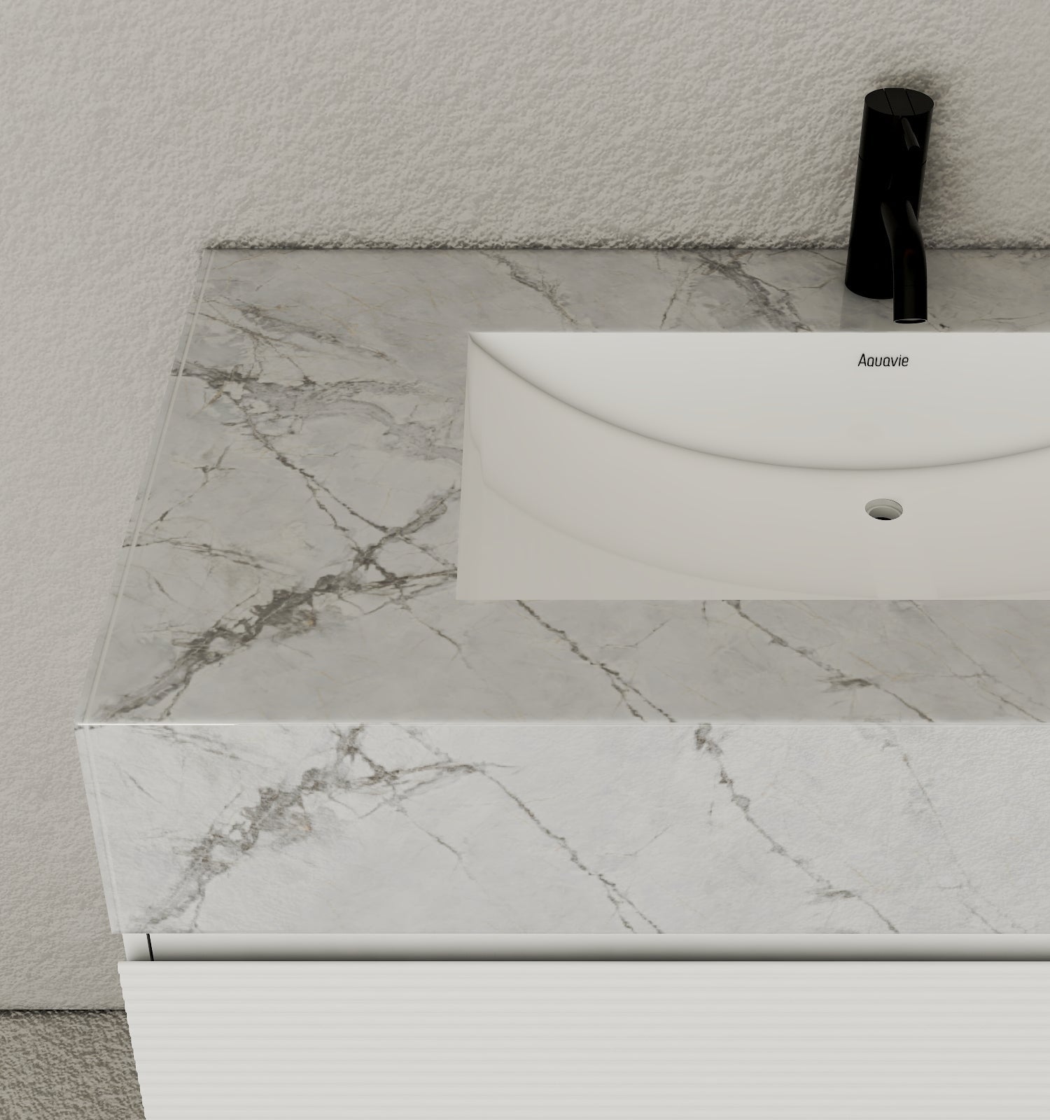 40" Seamless Stone Top with White Fluted Engineered Wood Floating Bathroom Vanity - Vanity40"