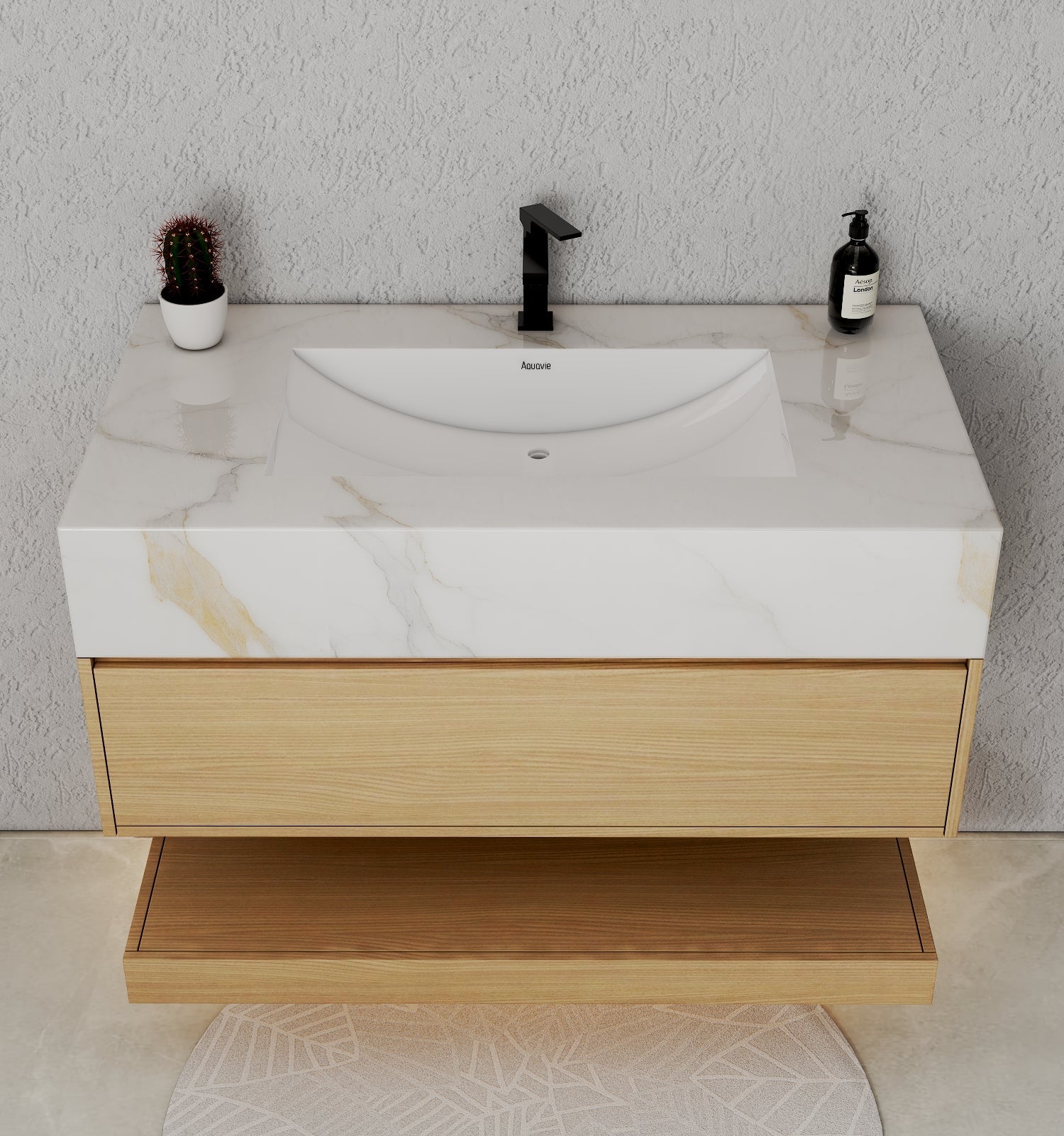 40" Sintered Stone Top with Hotel - Style Floating Bathroom Vanity - VanityCalacatta Gold