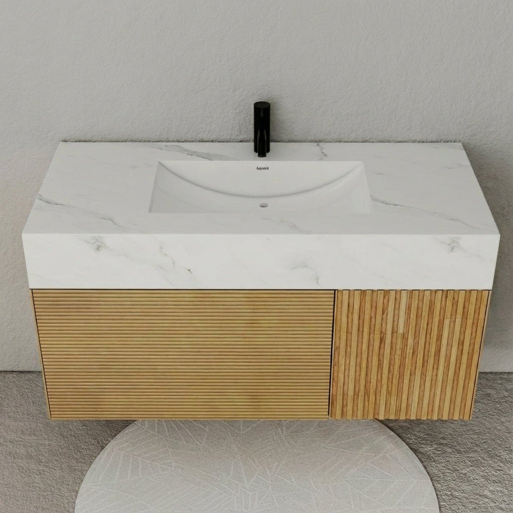 40" Stone Top with Oak Engineered Wood Floating Bathroom Vanity - Vanity40"