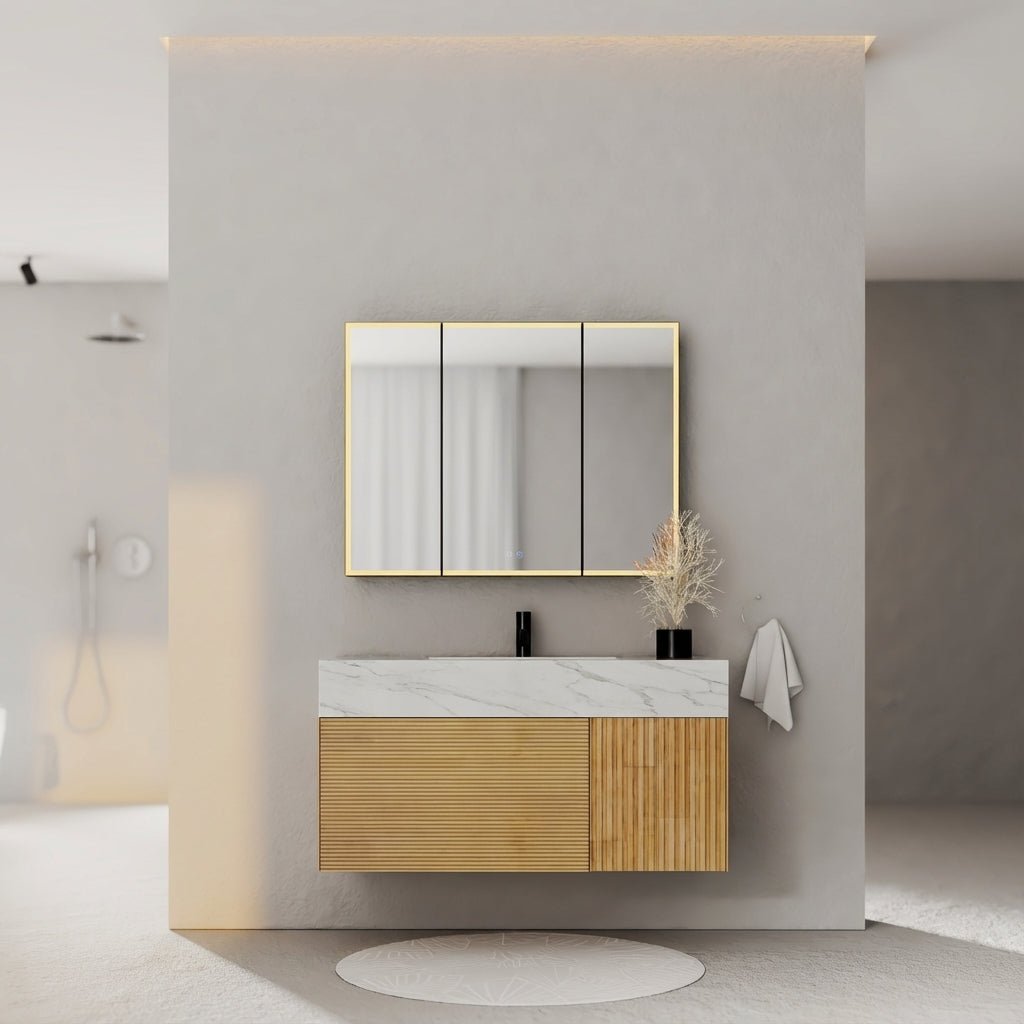 40" Stone Top with Oak Engineered Wood Floating Bathroom Vanity - Vanity40"