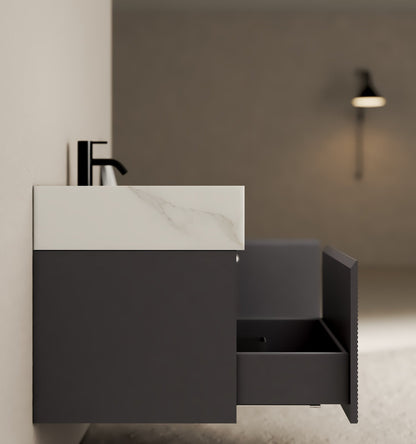 40''/32'' Stone Top with Dark Gray Engineered Wood Floating Bathroom Vanity - Vanity40" NeoNova Decor