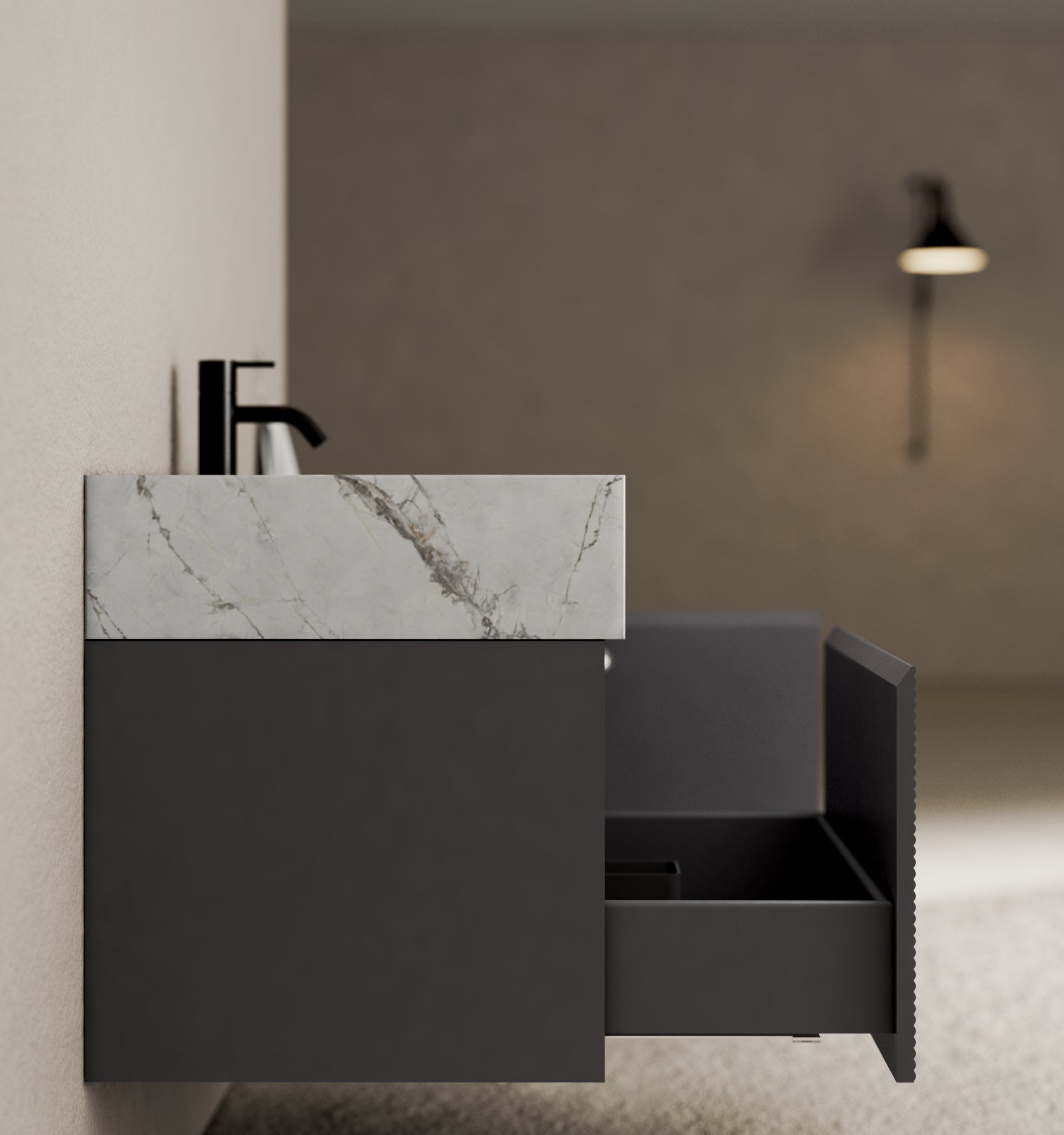 40''/32'' Stone Top with Dark Gray Engineered Wood Floating Bathroom Vanity - Vanity40" NeoNova Decor