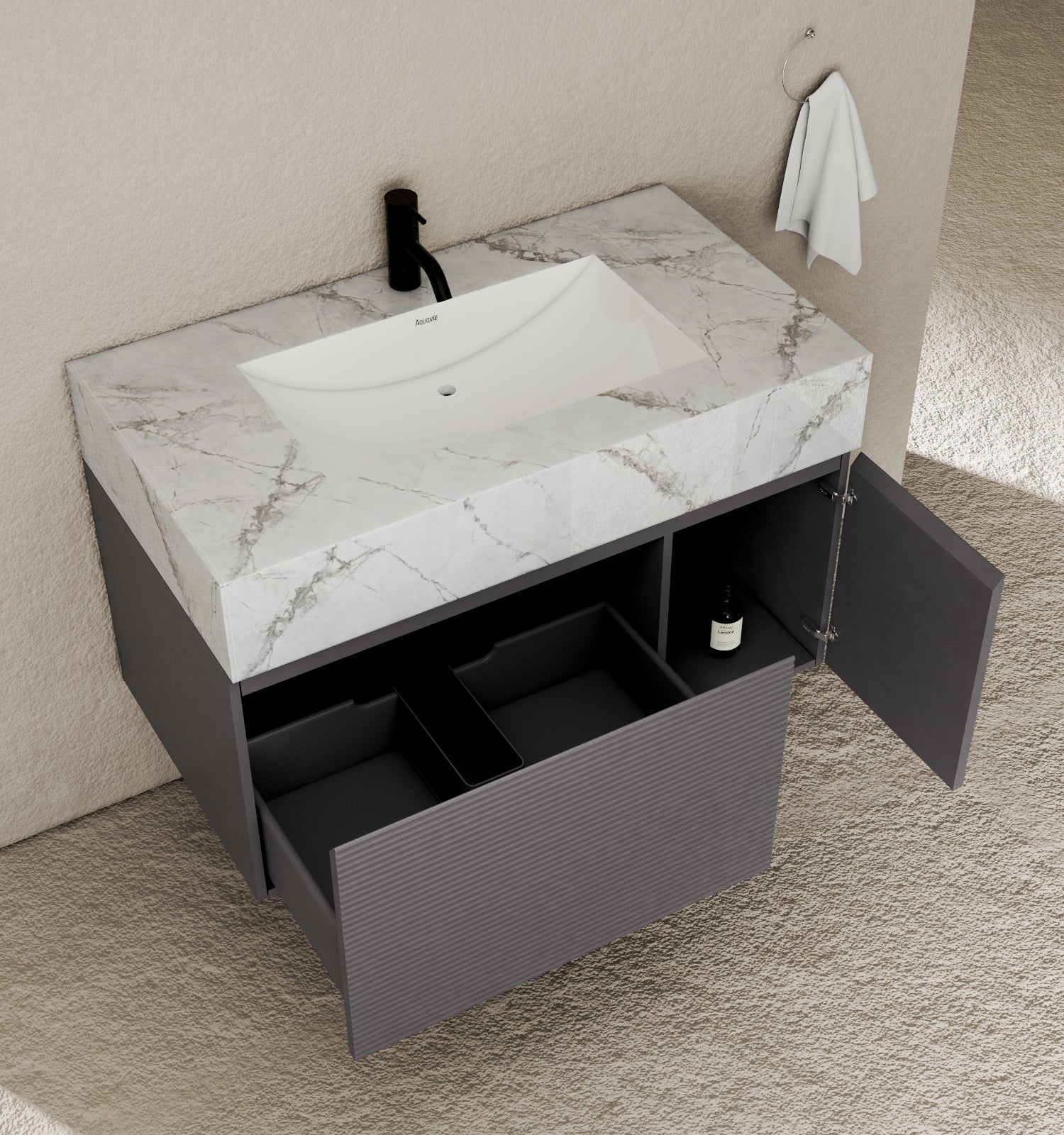 40''/32'' Stone Top with Dark Gray Engineered Wood Floating Bathroom Vanity - Vanity40" NeoNova Decor