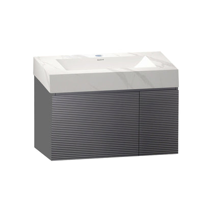 40''/32'' Stone Top with Gray Engineered Wood Floating Bathroom Vanity - Vanity32"x22.5" NeoNova Decor