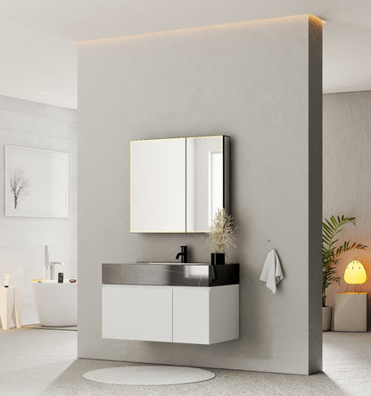 40''/48'' Seamless Stone Top with White Fluted Engineered Wood Floating Bathroom Vanity - Vanity48"x21.5" NeoNova Decor