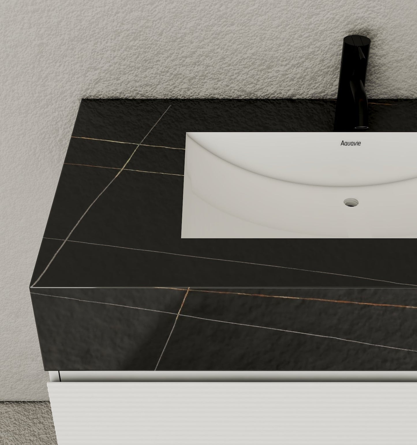 40''/48'' Seamless Stone Top with White Fluted Engineered Wood Floating Bathroom Vanity - Vanity48"x21.5" NeoNova Decor