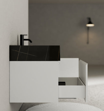 40''/48'' Seamless Stone Top with White Fluted Engineered Wood Floating Bathroom Vanity - Vanity48"x21.5" NeoNova Decor