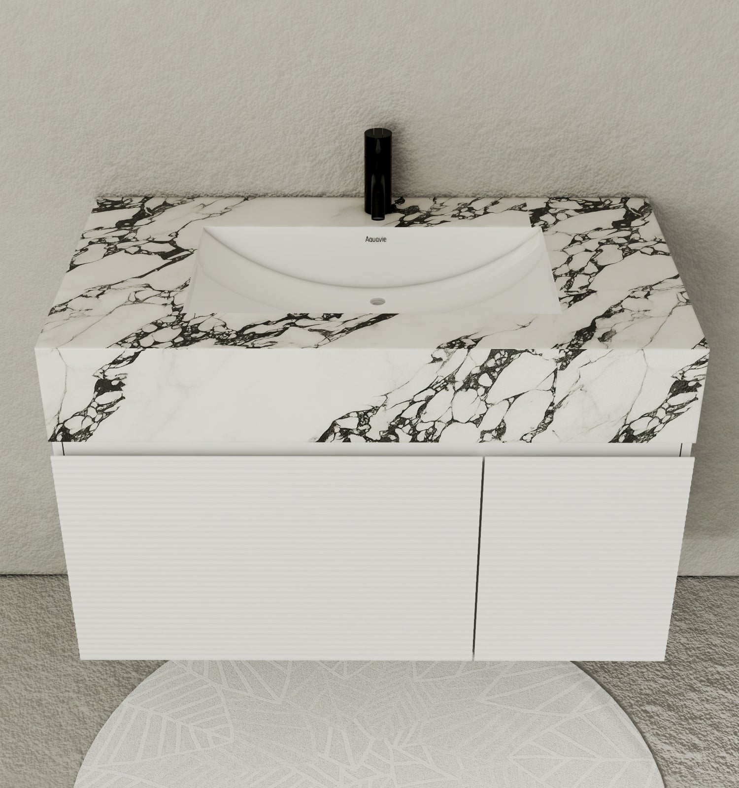 40''/48'' Seamless Stone Top with White Fluted Engineered Wood Floating Bathroom Vanity - Vanity48"x21.5" NeoNova Decor