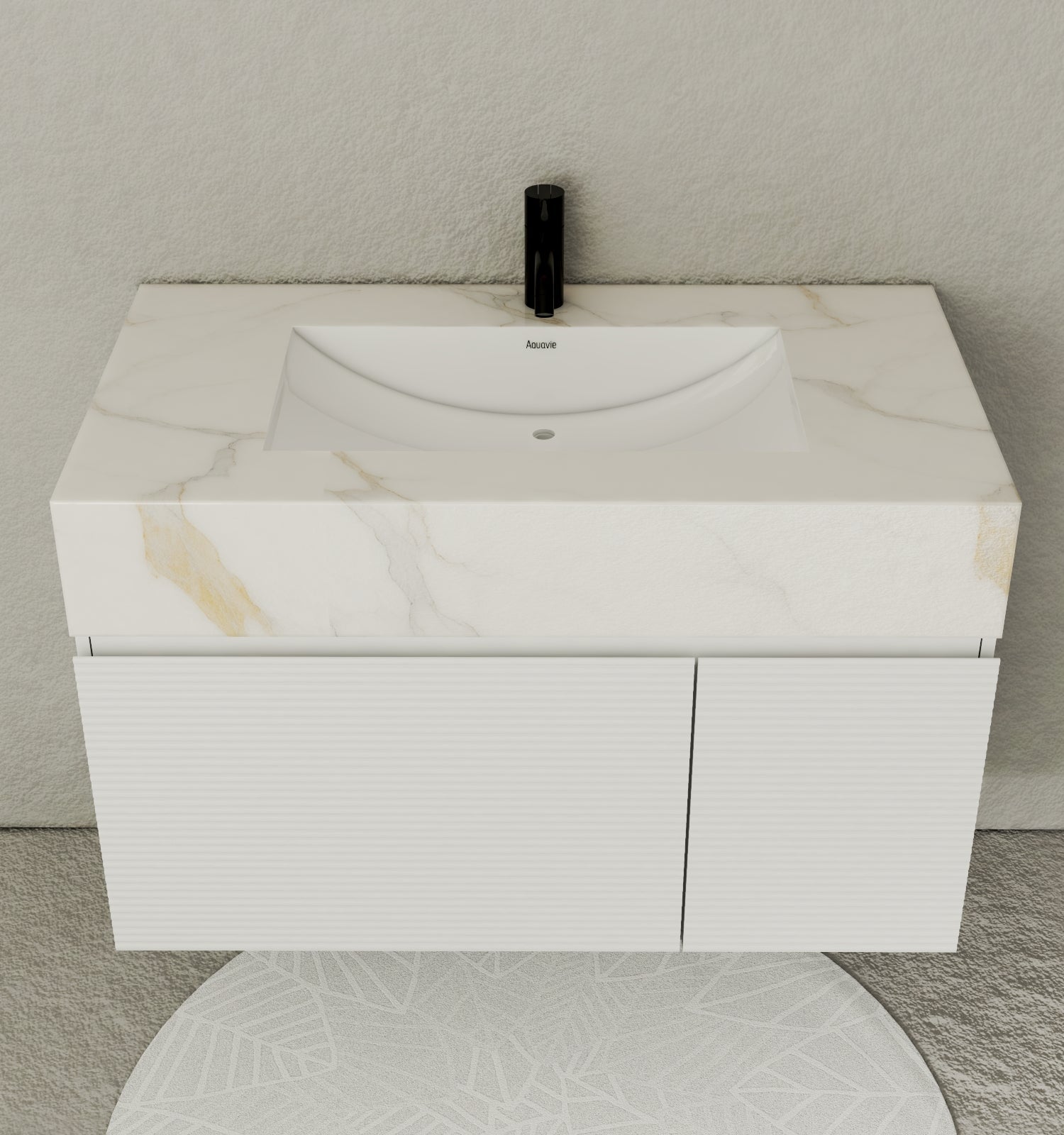 40''/48'' Seamless Stone Top with White Fluted Engineered Wood Floating Bathroom Vanity - Vanity48"x21.5" NeoNova Decor