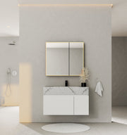 40''/48'' Seamless Stone Top with White Fluted Engineered Wood Floating Bathroom Vanity - Vanity48"x21.5" NeoNova Decor