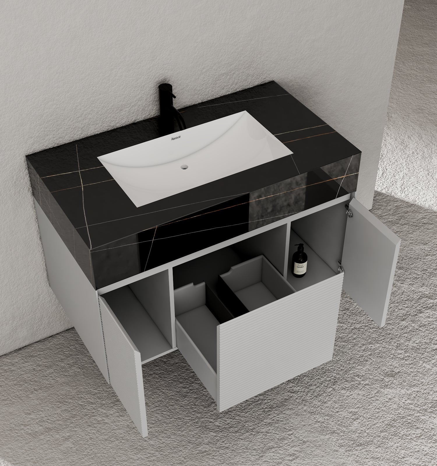 40''/48'' Stone Top with Light Gray Engineered Wood Floating Bathroom Vanity - Vanity40"x22" NeoNova Decor