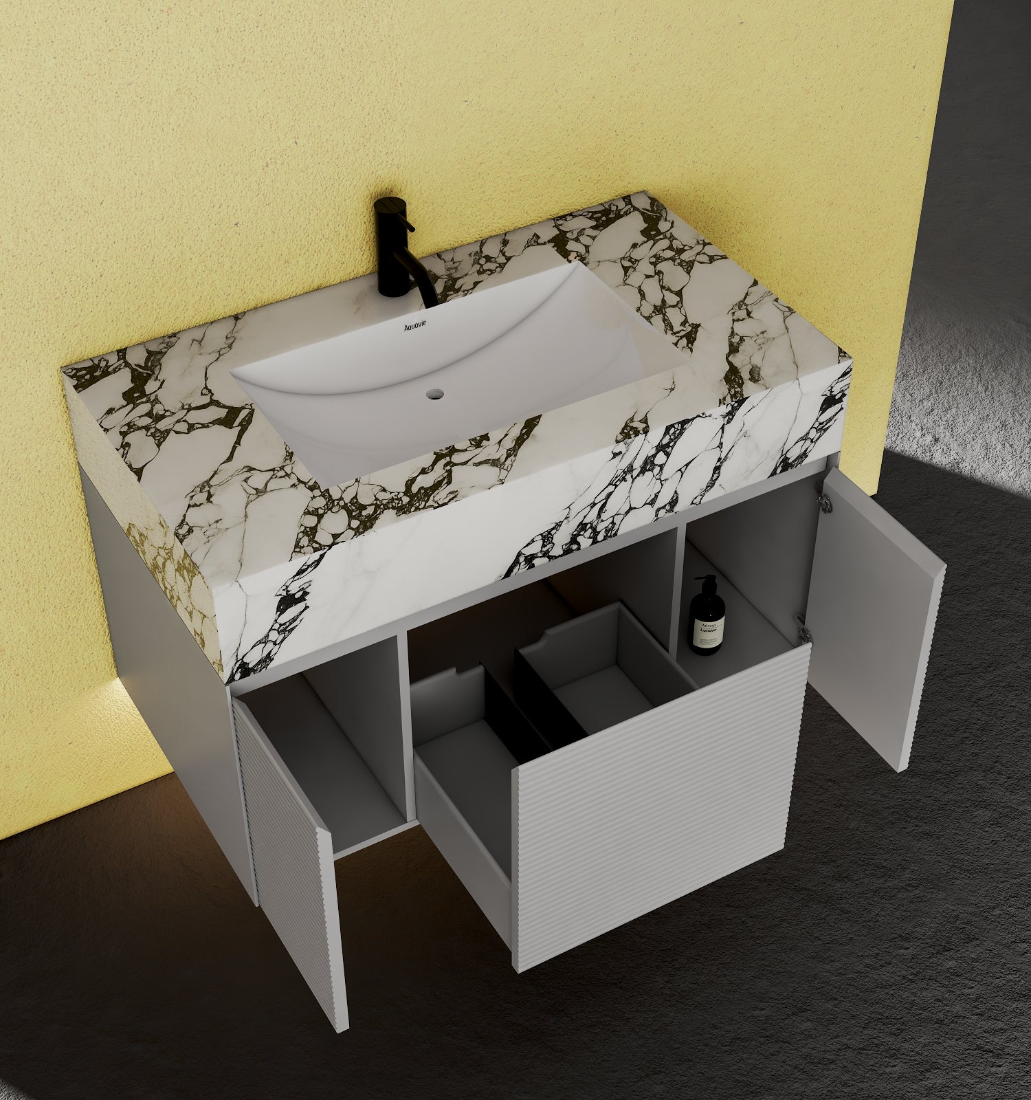 40''/48'' Stone Top with Light Gray Engineered Wood Floating Bathroom Vanity - Vanity40"x22" NeoNova Decor