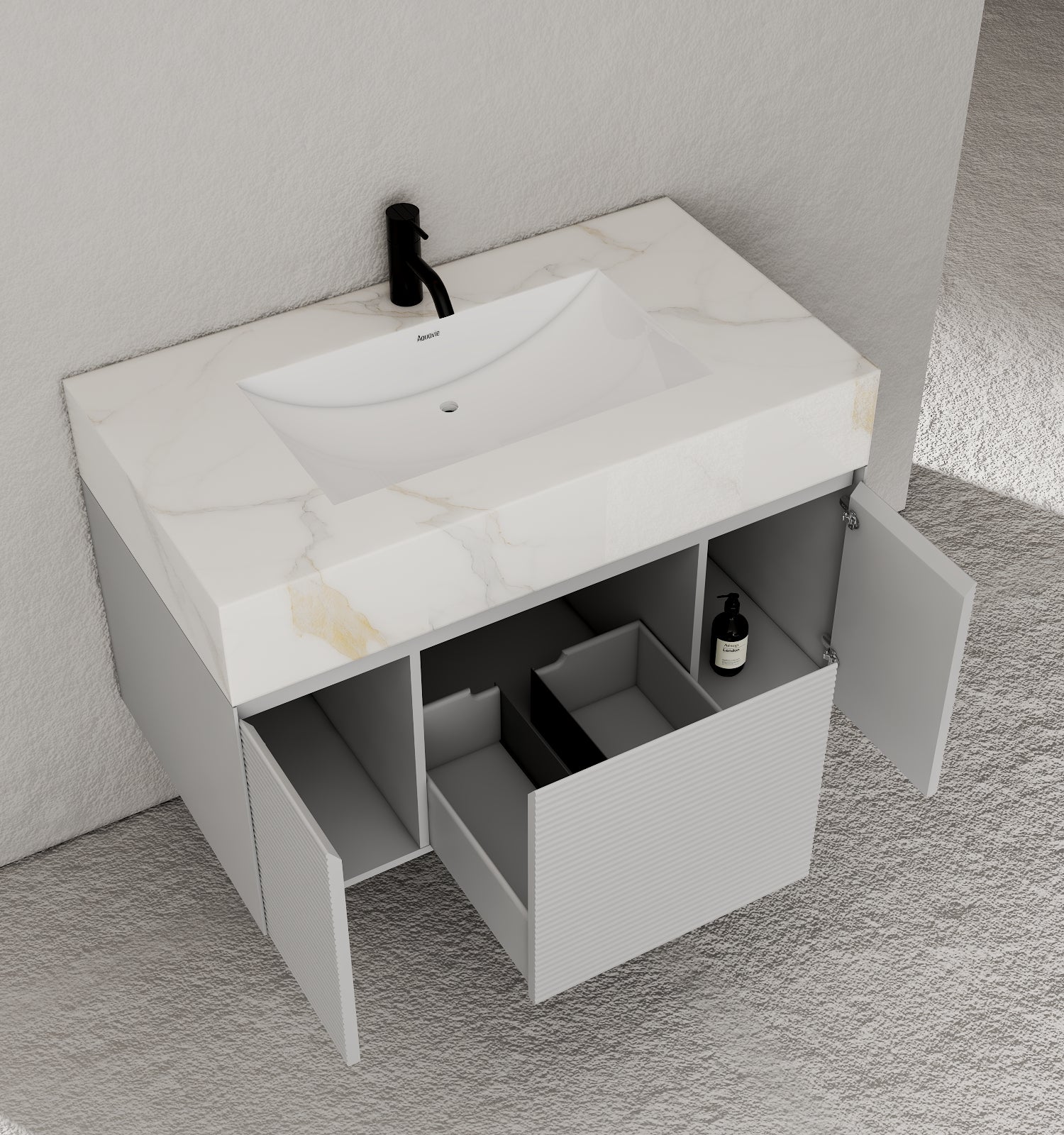 40''/48'' Stone Top with Light Gray Engineered Wood Floating Bathroom Vanity - Vanity40"x22" NeoNova Decor