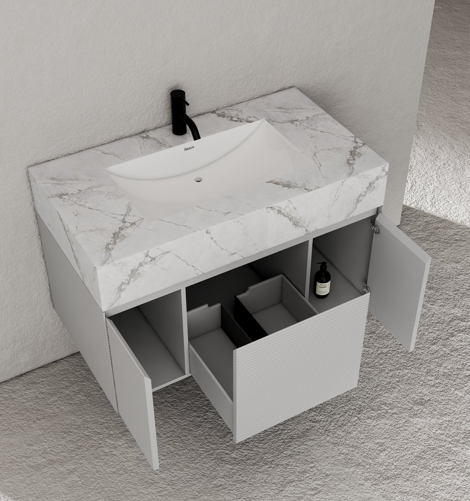 40''/48'' Stone Top with Light Gray Engineered Wood Floating Bathroom Vanity - Vanity40"x22" NeoNova Decor