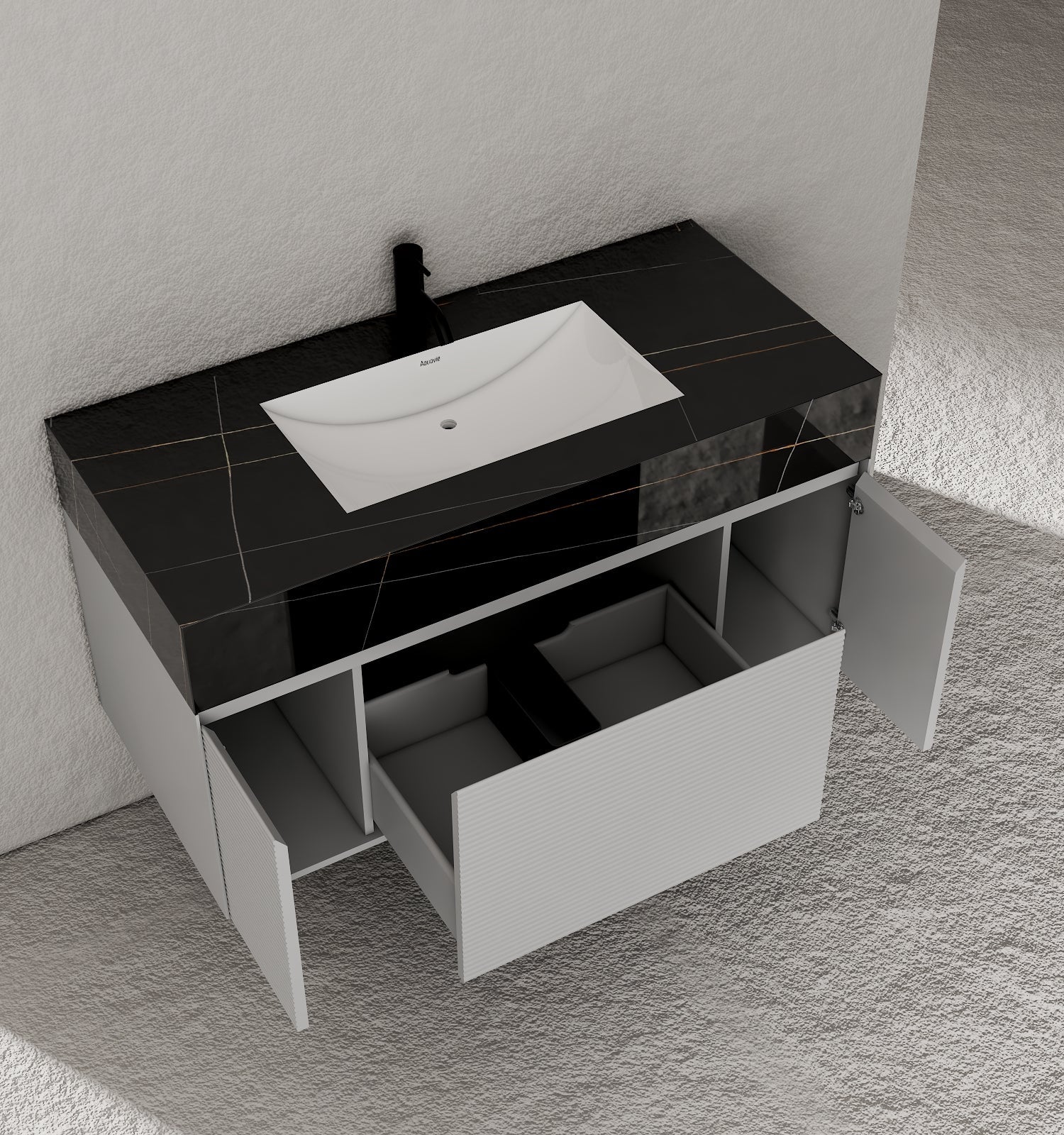 40''/48'' Stone Top with Light Gray Engineered Wood Floating Bathroom Vanity - Vanity48"x22" NeoNova Decor