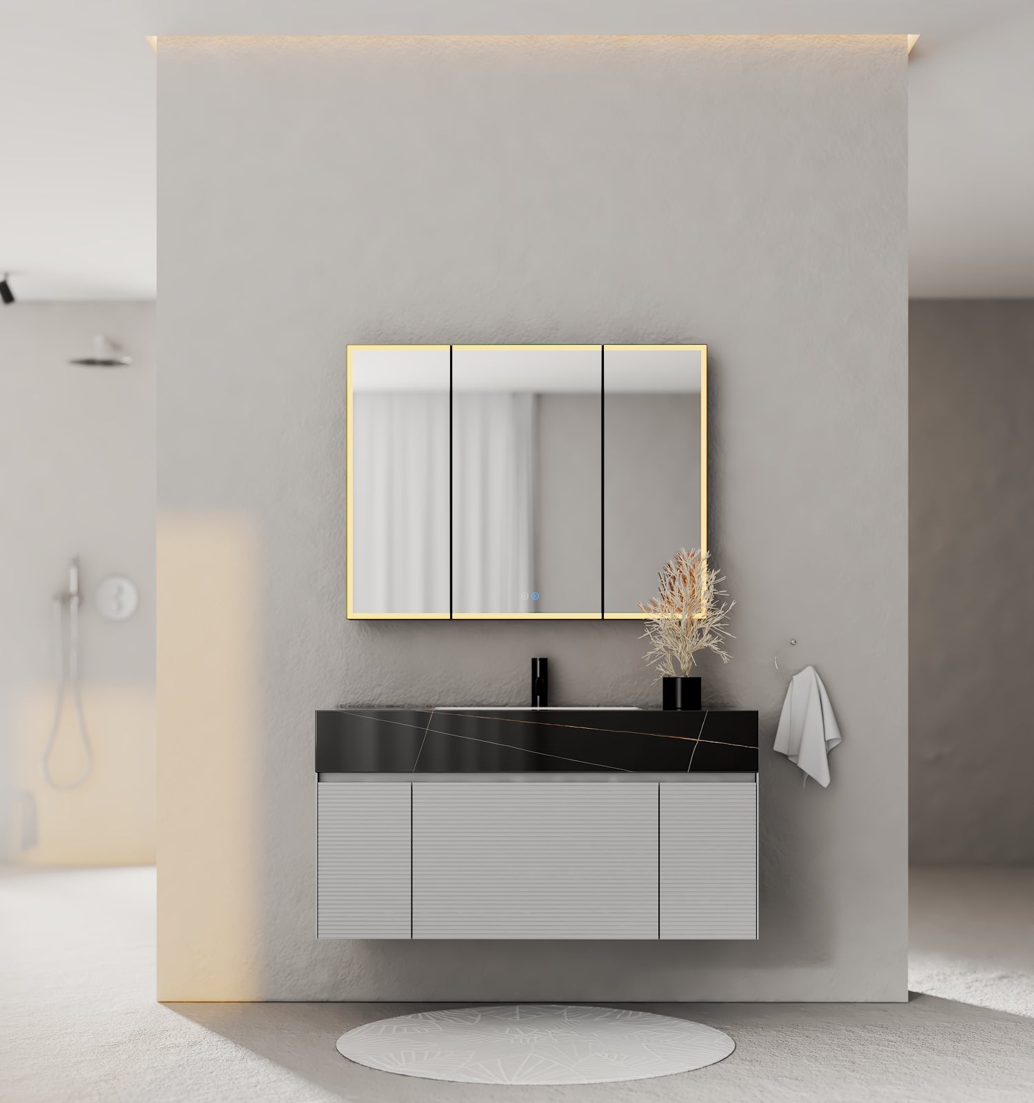 40''/48'' Stone Top with Light Gray Engineered Wood Floating Bathroom Vanity - Vanity48"x22" NeoNova Decor