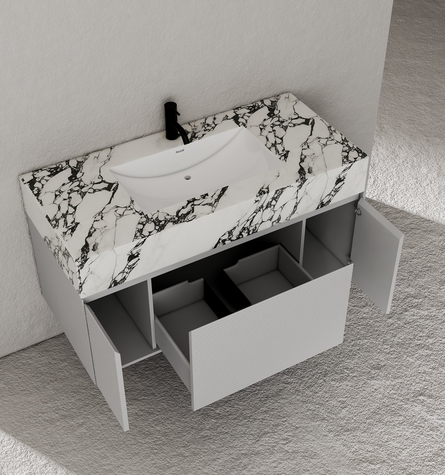 40''/48'' Stone Top with Light Gray Engineered Wood Floating Bathroom Vanity - Vanity48"x22" NeoNova Decor