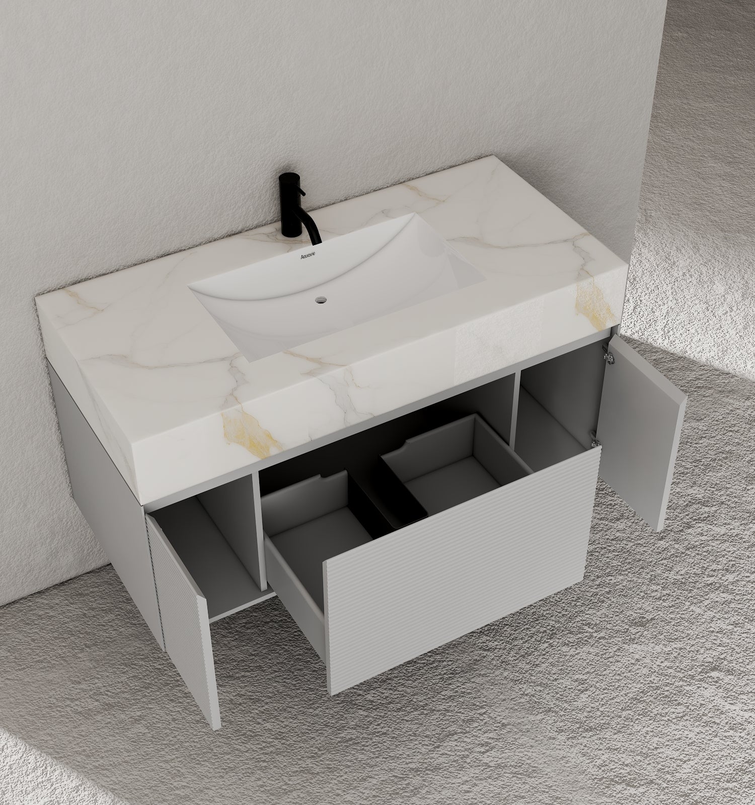 40''/48'' Stone Top with Light Gray Engineered Wood Floating Bathroom Vanity - Vanity48"x22" NeoNova Decor