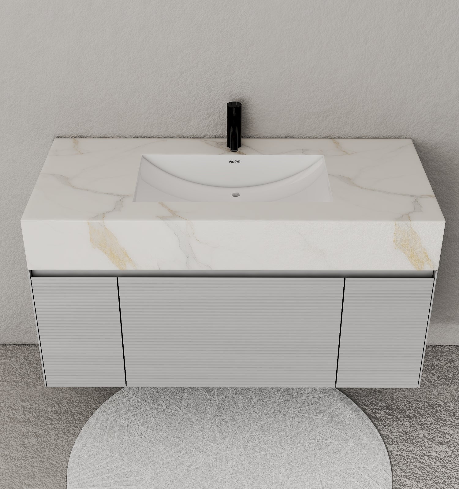 40''/48'' Stone Top with Light Gray Engineered Wood Floating Bathroom Vanity - Vanity48"x22" NeoNova Decor