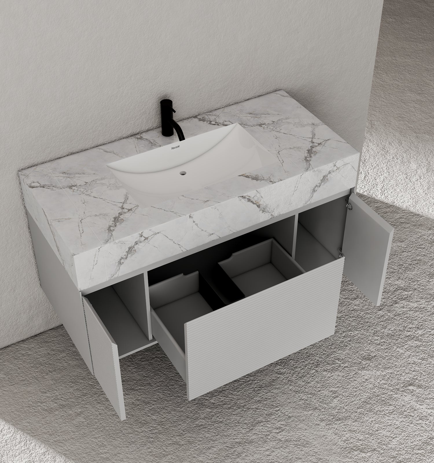 40''/48'' Stone Top with Light Gray Engineered Wood Floating Bathroom Vanity - Vanity48"x22" NeoNova Decor