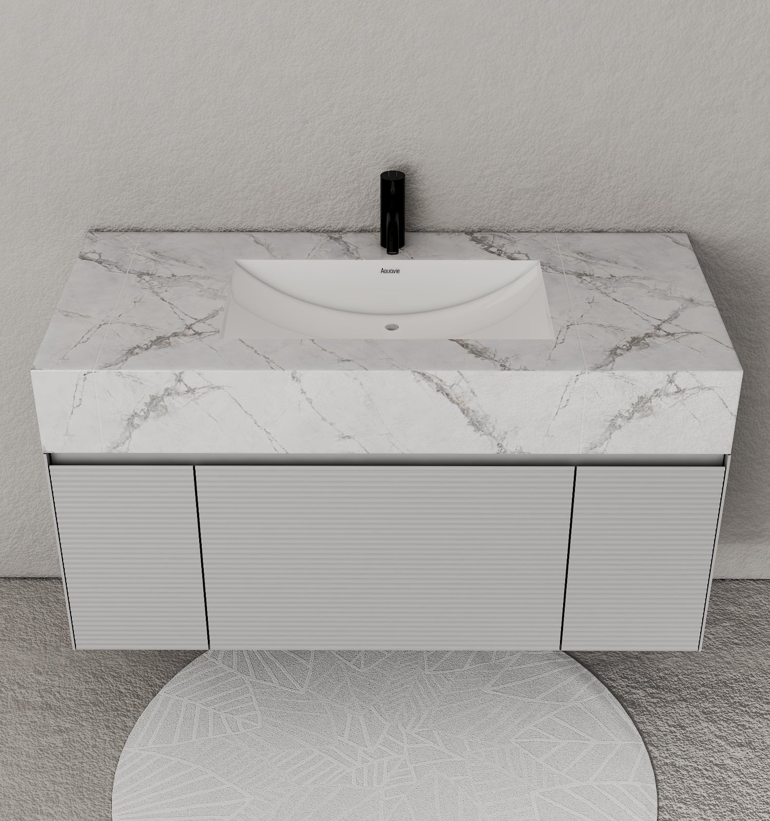 40''/48'' Stone Top with Light Gray Engineered Wood Floating Bathroom Vanity - Vanity48"x22" NeoNova Decor
