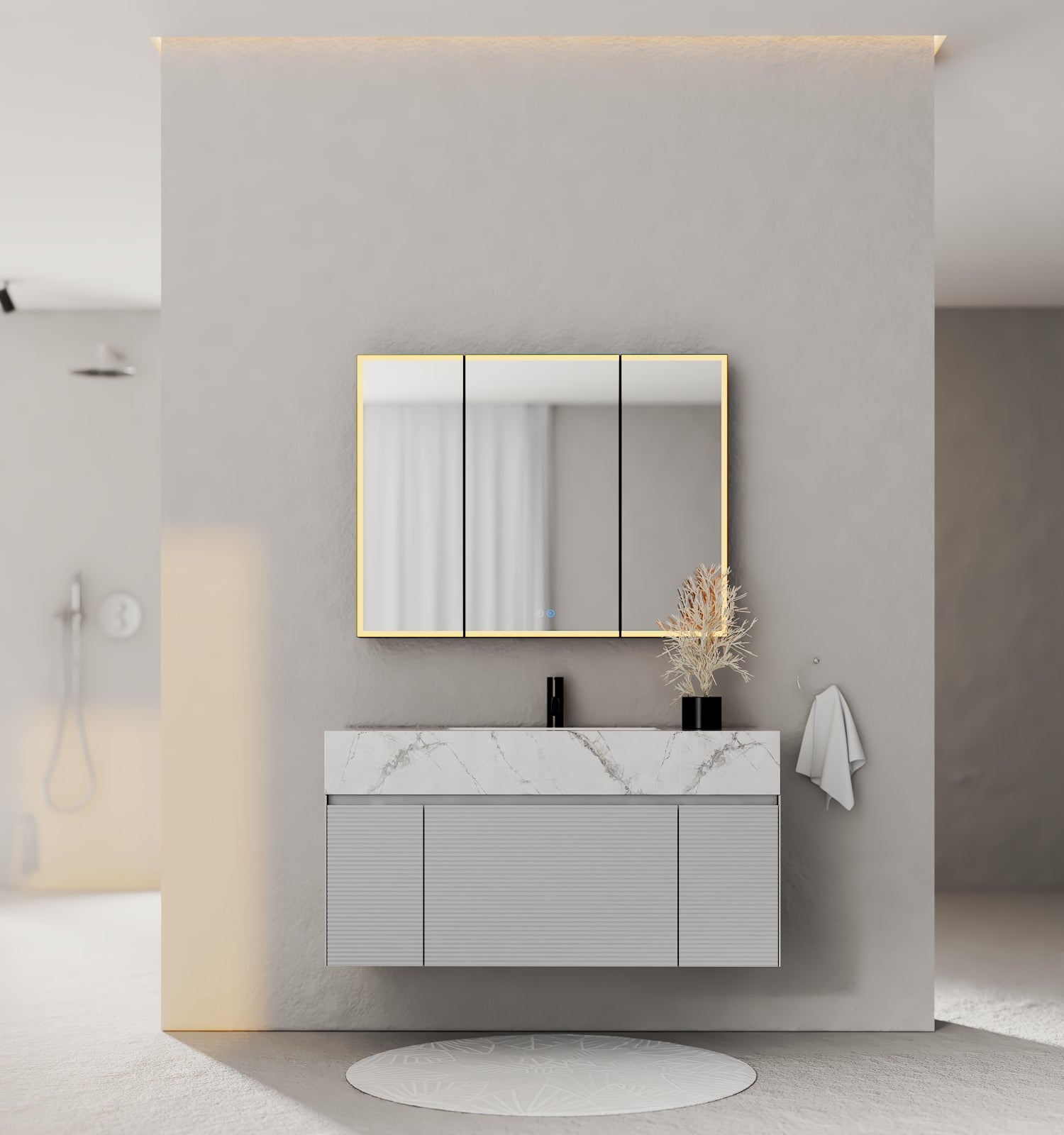 40''/48'' Stone Top with Light Gray Engineered Wood Floating Bathroom Vanity - Vanity48"x22" NeoNova Decor