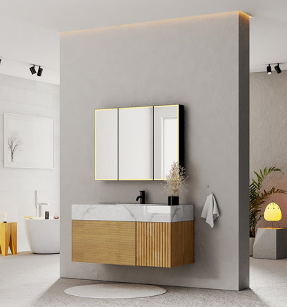 40''/48'' Stone Top with Oak Engineered Wood Floating Bathroom Vanity - Vanity48"x 21.5" NeoNova Decor