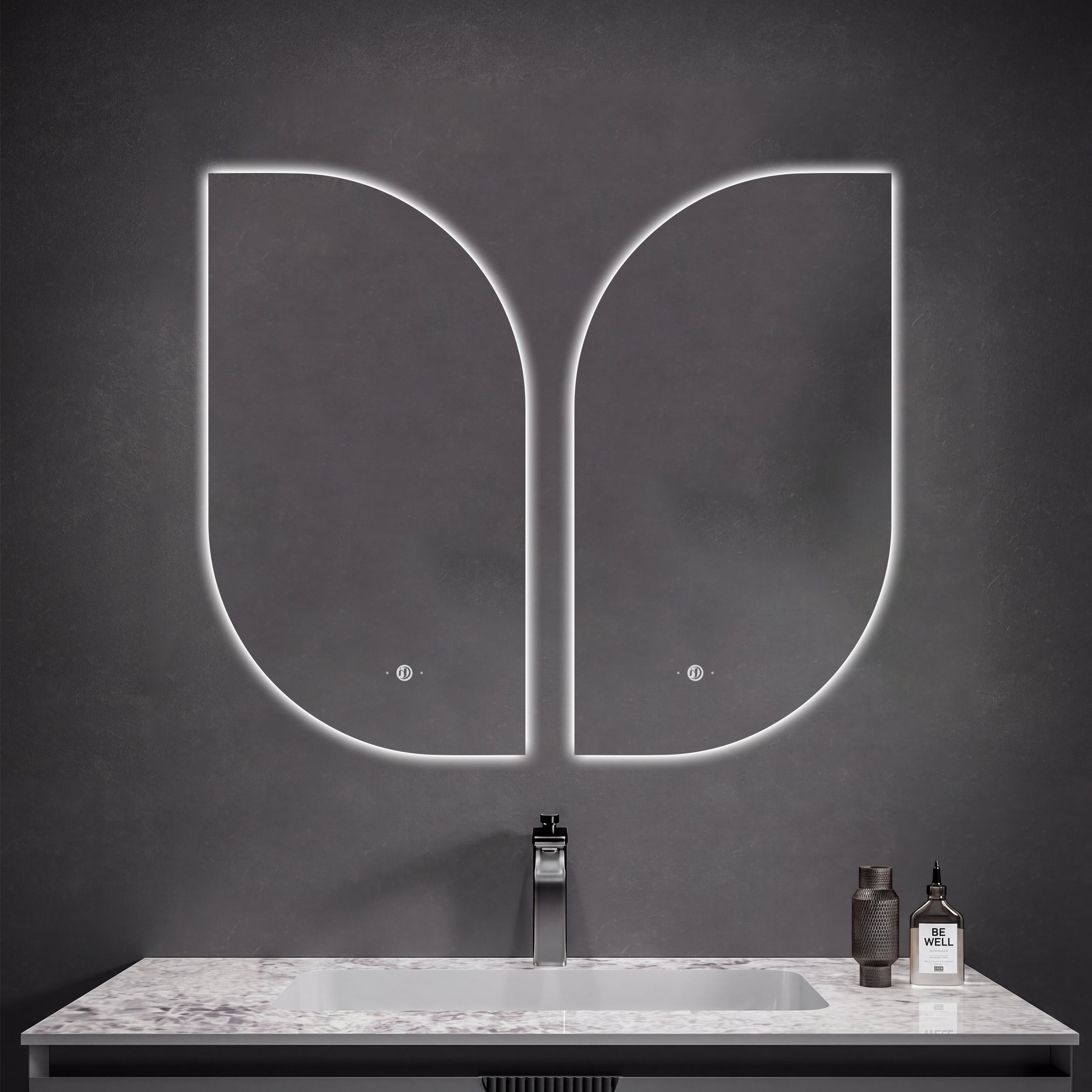 2 Sizes Asymmetrical LED Bathroom Mirror with Anti-Fog
