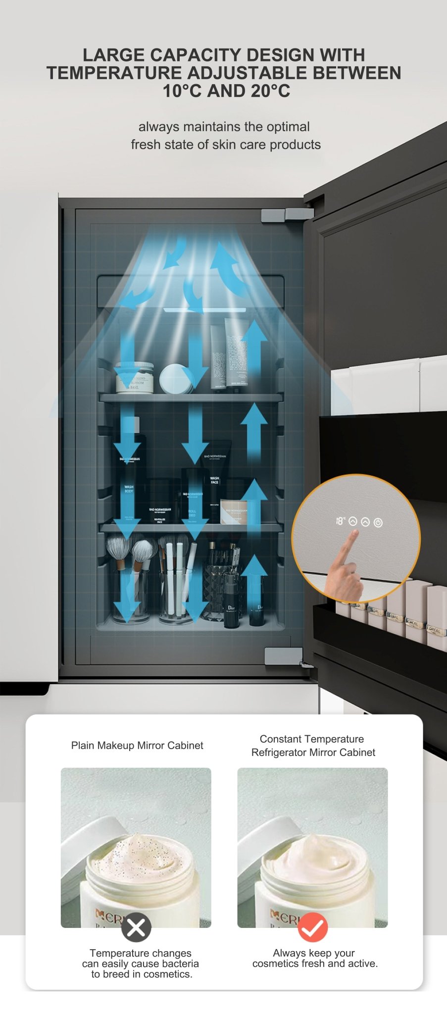 41" x 36" LED Medicine Cabinet with Anti - Fog Mirror, CRI 90 & Built - in Fridge - Medicine Cabinet41"x36"